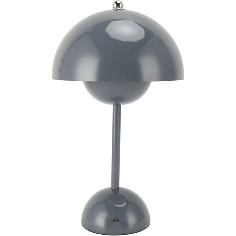 Lampe de chevet LED moderne sans fil, tactile, à intensité variable, rechargeable par USB, avec dôme champignon, grise, idéale pour la chambre, le salon ou le bureau.