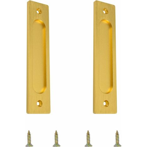 Poignée de porte coulissante rectangulaire, poignée de porte coulissante encastrée en aluminium avec vis de montage, adaptée aux portes coulissantes (Or brossé, 2 pièces) (1/5)