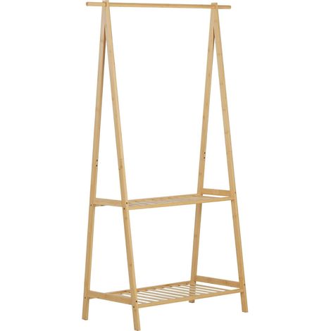 Porte-manteau sur pied avec 2 étagères pratique couloir chambre 152 x 70 x 43 cm en bambou naturel (1/2)