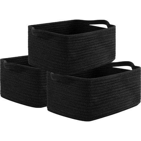 Panier tressé - Panier de rangement - Coton résistant et pliable - Idéal pour les jouets et les serviettes - Lot de 3 - Polyvalent pour la chambre d'enfant et la salle de bain - Trois couleurs assorti (1/5)