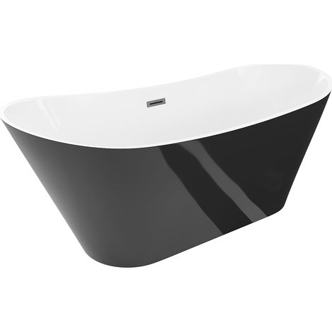 Mexen Dora freistehende Badewanne 160 x 75 cm, weiß/schwarz, Überlauf gun metal - 52071607575-95 (1/3)