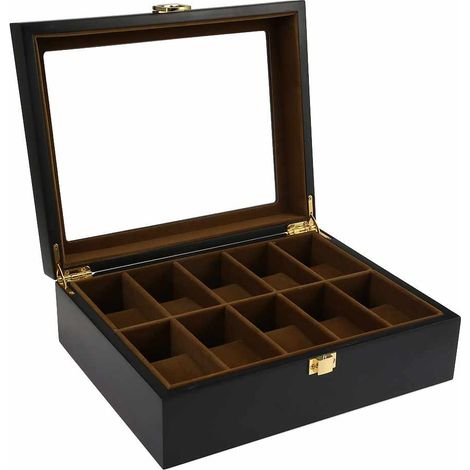 Boîte de rangement pour montres en bois massif à 10 positions (1/5)