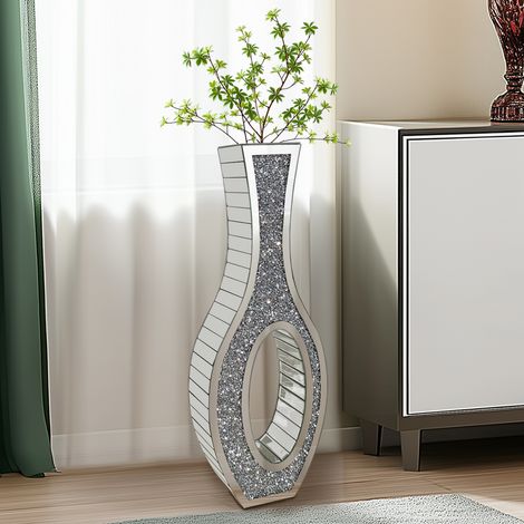 30" Tall Floor Vase Hollow Bottle Crushed Diamond Mirrored for Flower Arrangement (1/5)