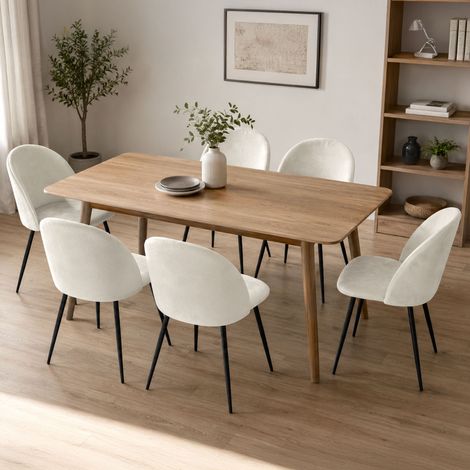 Dmora - Set di 6 sedie Achito, Poltrona rivestita in velluto, Sedia da pranzo imbottita, Seduta per riunioni, 51x54h82 cm, Panna
