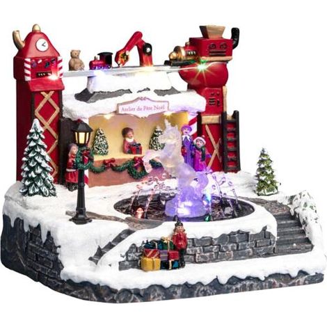 Fééric Lights And Christmas – Village de Noël lumineux avec fontaine à eau – 12 LED multicolores – Longueur 25 cm – Poids 1.2 kg – Décoration festive (1/2)