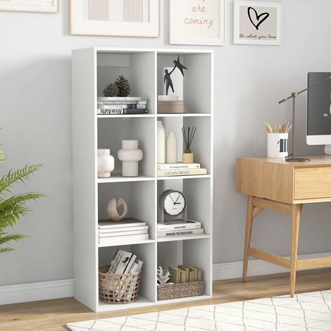 Bibliothèque 8 cubes, étagère cube moderne avec panneau arrière de sécurité et kit anti-basculement, 69,5 x 33 x 137 cm - blanc (1/5)