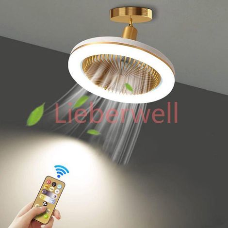 Silencieux Ventilateur de Plafond avec 30W LED Lampe Intégrée et Télécommande Dimmable E27 Petit Lampe de Plafond Or (1/4)