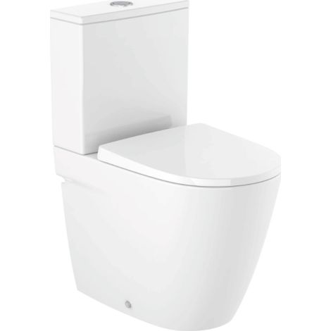 WC à poser compact sans bride sortie réversible ROCA Ona blanc brillant avec abattant frein de chute