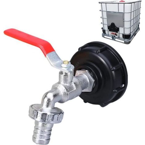 Robinet IBC - Filetage S60x6 - Pour Réservoirs et Collecte Eau de Pluie - Robinet Jardin 3/4 Pouces - 1 Pièce (1/4)