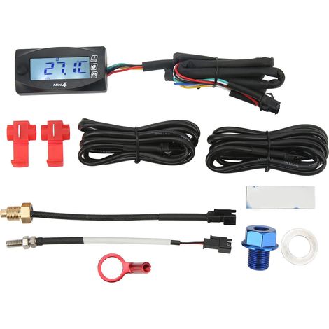 Compteur numérique moto 4 en 1 : thermomètre huile moteur, tension batterie, horloge - avec connecteur bougie 14mm M14x1.25 (1/5)
