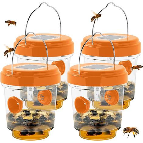 Piège à guêpes suspendu pour extérieur, piège à abeilles solaire, pièges jaunes réutilisables, attrape-guêpes pour jardin, terrasse et verger (lot de 4) (1/4)