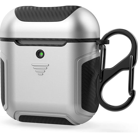 Harte Silikonhülle für AirPods 1/2, silber/schwarz (1/5)