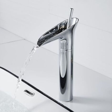 Sink faucet, bathroom waterfall mixer tap, adjustable hot and cold water, chrome-plated brass material, corrosion and rust resistant, suitable for bathroom hand washing (1/5)