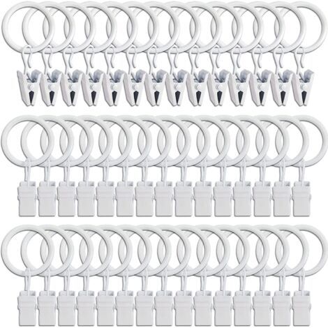 45 Stück Gardinenringe mit Clips - Weiß, solide Gardinenclips, Befestigungshaken für Spannstange, dekorative Haken für Gardinen und Fensterrahmen mit Metallloch I.D. (1/5)