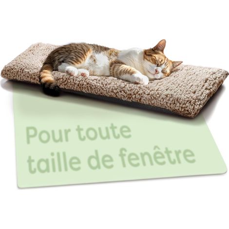 1 - Coussin de Fenêtre pour Chat - Tapis de Lit Auto-Chauffant - Housse Lavable et Dessous Antidérapant - Pour Rebord de Fenêtre - Marron - 90x28cm