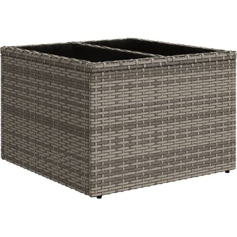 Table de jardin, plateau en verre gris, 55 x 55 x 37 cm, résine tressée (1/5)