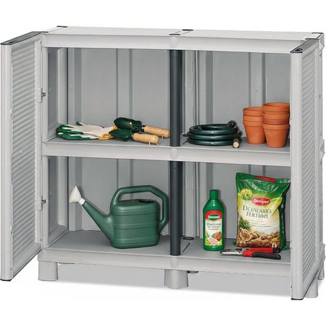 Dmora Mehrzweckschrank für den Außen und Innenbereich, 2 türiges Mobile und 1 Polypropylen Regal, 100% Made in Italy, 100x39h92 cm, hellgraue Farbe