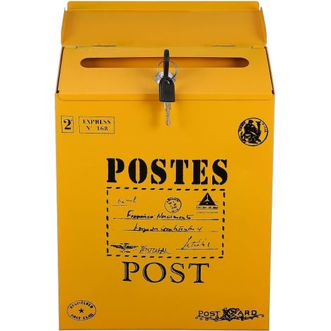 Boîte aux lettres à serrure PC, boîte aux lettres rétro, boîte aux lettres murale, boîte aux lettres pour journaux, jaune, 29,3 x 21,7 x 6,5 cm (1/2)