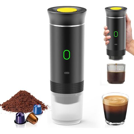Macchina da caffè a batteria, macchina per espresso portatile, macchina da caffè elettrica per auto, macchina da caffè a 12V, autoriscaldante con USB-C, ideale per viaggi in campeggio (nera) (1/5)