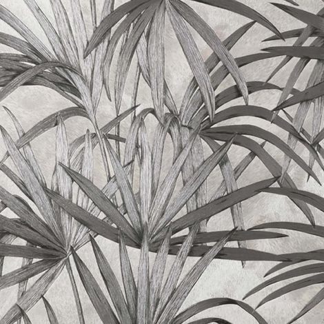 Palm Leaf Wallpaper Fine Décor Textured Heavyweight Vinyl Tropical Grey Glitter (1/3)