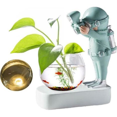 Vase Astronaute - - Verre Hydroponique - LED - Décoration Contemporaine - 14,5x8x15,5cm (1/4)