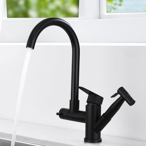 Kitchen faucet with paint spray gun, extendable 360° swivel kitchen mixer, kitchen sink mixer, 304 stainless steel (black) (1/5)