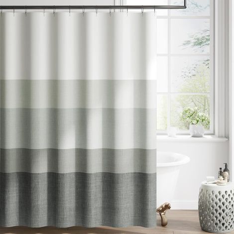 Rideau de douche à dégradé – 180×200 cm – tissu textile lavable – design moderne à rayures colorées – polyester déperlant (Gris) (1/5)
