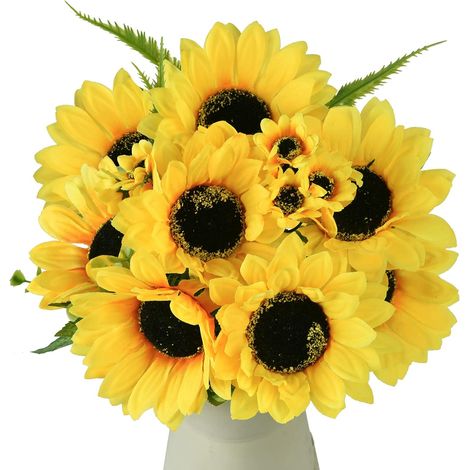 Tournesols artificiels, fausses fleurs de tournesol pour la décoration de la maison et du bureau, fleurs en soie pour les loisirs créatifs, tournesols artificiels avec tiges, faux tournesols pour les (1/5)