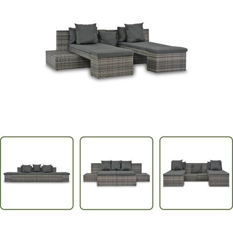 Sonnenliege - 4-tlg. Garten-Sofagarnitur mit Kissen Grau Poly Rattan (1/5)