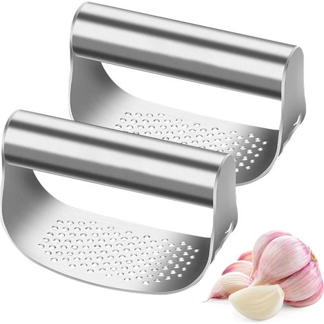 Presse-ail à Bascule en Acier inoxydable, Presse ail Manuel en Professionnel, Presse-ail - Outil de cuisine,Presse ail inox(2 PCS) (1/5)