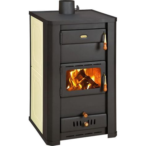 Prity – Poêle à bois pour chauffage central 21 kW – Chaudière intégrée – Efficacité 75-80% – Dimensions 570x530x930mm – Compatible chauffage central (1/4)