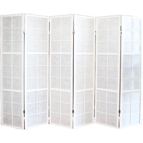 Pegane – Paravent japonais pliant en bois blanc 6 pans – Charnière bidirectionnelle pour utilisation flexible – Élégance intérieure