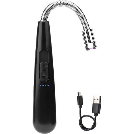 Briquet électrique à arc rotatif 360° sans flamme, rechargeable USB, résistant au vent, noir idéal pour barbecue. (1/5)