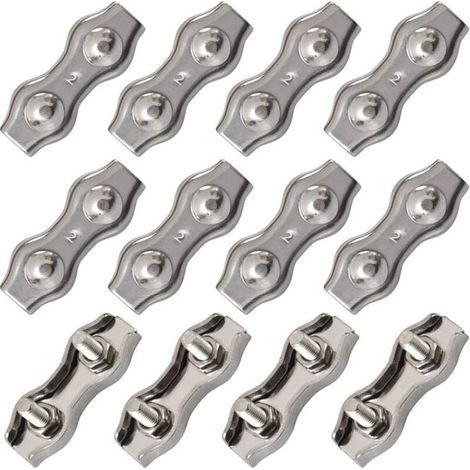 Serre-câbles M2, connecteur de câble en acier inoxydable, serre-câbles, pince duplex, argent, 12 pièces (pour câbles en acier de 1 mm à 1,5 mm) (1/5)