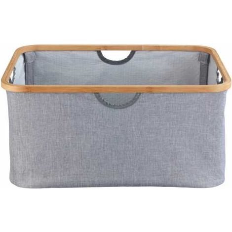 WENKO Cesto per la biancheria pieghevole Bahari, cesto di stoffa per il bagno, Capacità 50L, Poliestere - Bambù, 54x36x26 cm, Grigio - Marrone (1/5)