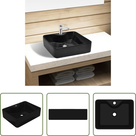 Waschbecken Schwarz - Keramik Waschbecken mit Hahnloch Schwarz Quadratisch