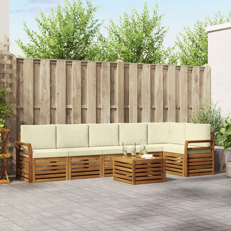 Ecksofa Set mit Kissen 7 pcs Natur und Creme Massivholz Akazie