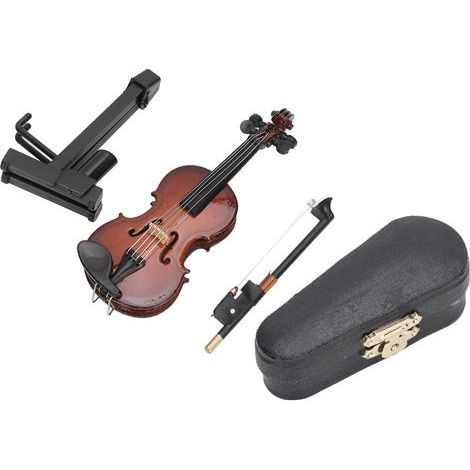 Mini Violin Model Miniature Musical Instrument Toy with Stand Case Craft Decorations (1/5)