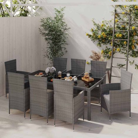 Ensemble à manger d'extérieur 9 pcs-Salon de jardin coussins Résine tressée Gris 748157 (1/5)
