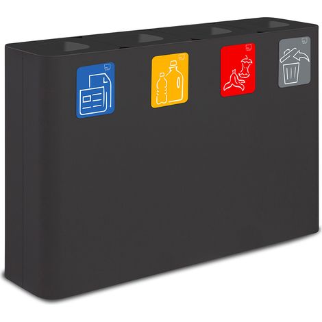 Pattumiera Sistema di Raccolta Rifiuti 120x30xh80 cm In Acciaio Verniciato 4 Scomparti Nero (1/2)