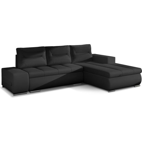 Canapé d'angle droit convertible simili cuir noir Waker 275cm (1/5)