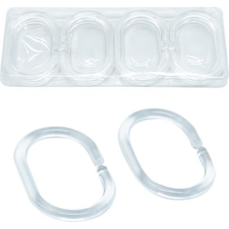 12 Duschvorhangringe – Duschhaken – Transparenter Kunststoff für 2–4 cm Stangen – Badezimmer – 5,6 x 3,9 cm (1/5)