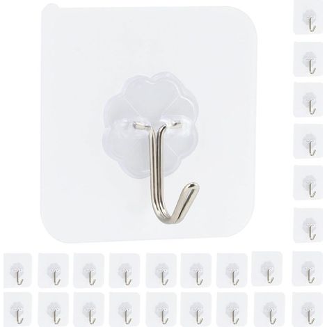 24 Crochets Adhésifs Mural Transparents sans Trace pour Porte Serviette Tableau Plafond et Cuisine – Support jusqu'à 10kg (1/5)