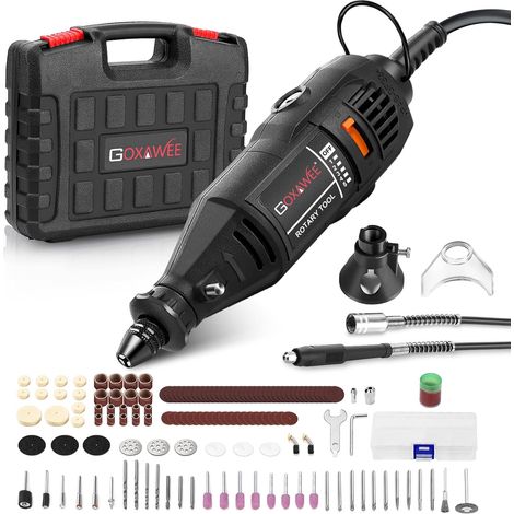 Kit d'outil rotatif (1,3 A) avec mandrin sans clé et arbre flexible - 140 accessoires - Perceuse électrique à vitesse variable pour projets de bricolage et créations.