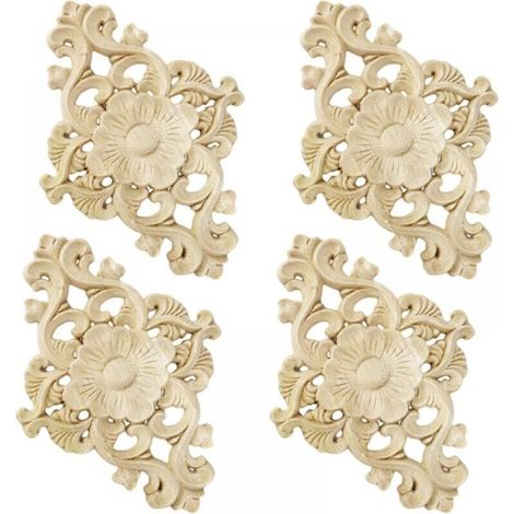 Lot de 4 décorations en bois sculpté pour meubles, mur, armoire, porte, décoration, bricolage