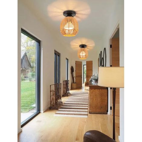 2x Plafonnier Industriel en Cage,Lampe de Plafond en Rotin et Métal Abat-jour Design Ellipse Style Vintage pour Salon Chambre (1/5)