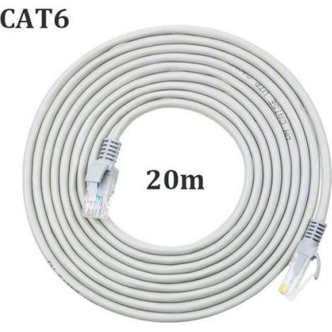20M Câble Ethernet Cat6 Câble Réseau Plat RJ45 Haut Débit Blindé 1Gbps 250MHz Compatible avec Routeur Modem(Gris Argenté) (1/3)