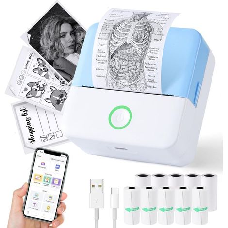 Tragbarer Thermodrucker – 2 Zoll – Bluetooth – 1200-mAh-Akku – 200 dpi Auflösung – Kompatibel mit iOS und Android – 10 Papierrollen – 1 Stück (1/5)