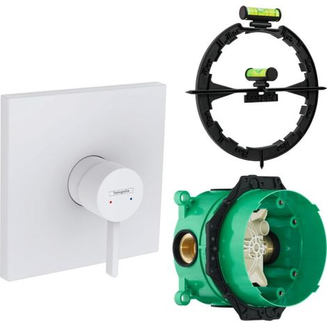 Façade robinet encastré mécanique HANSGROHE Finoris Blanc mat + Corps encastré universel iBox + Outil d'aide au montage