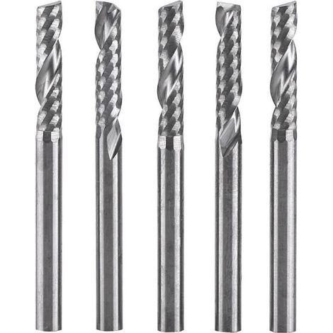 Lntyq 5 pcs Fraise 1/8", Fraise en bout pour aluminium, Single Flûte Fraises de fraisage, Fraise Flute, 3.175mm12mm carbure nez plat fraise mèches flûte pour bois aluminium acier titane (1/5)